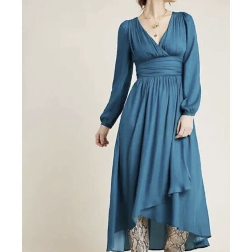 Anthropologie Blue Long-Sleeve Mini Dress